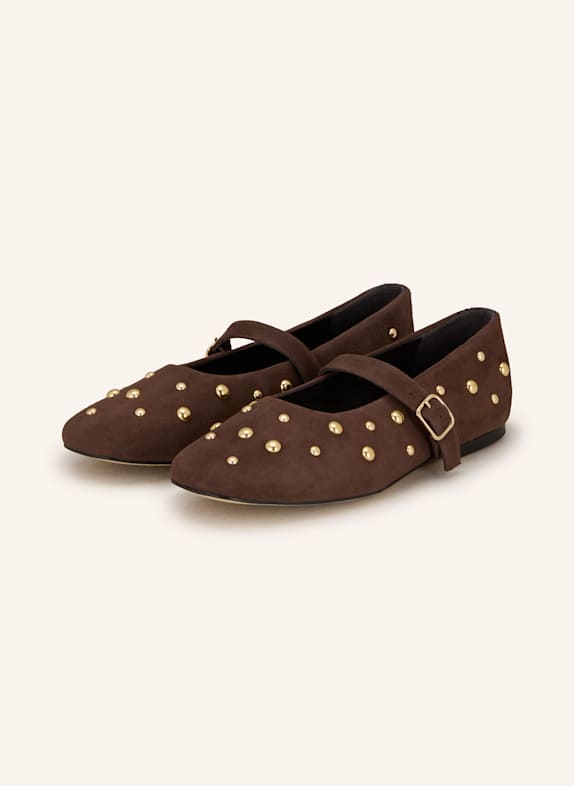 MRS & HUGS Mary Jane ballet flats with rivets DARK BROWN/ GOLD