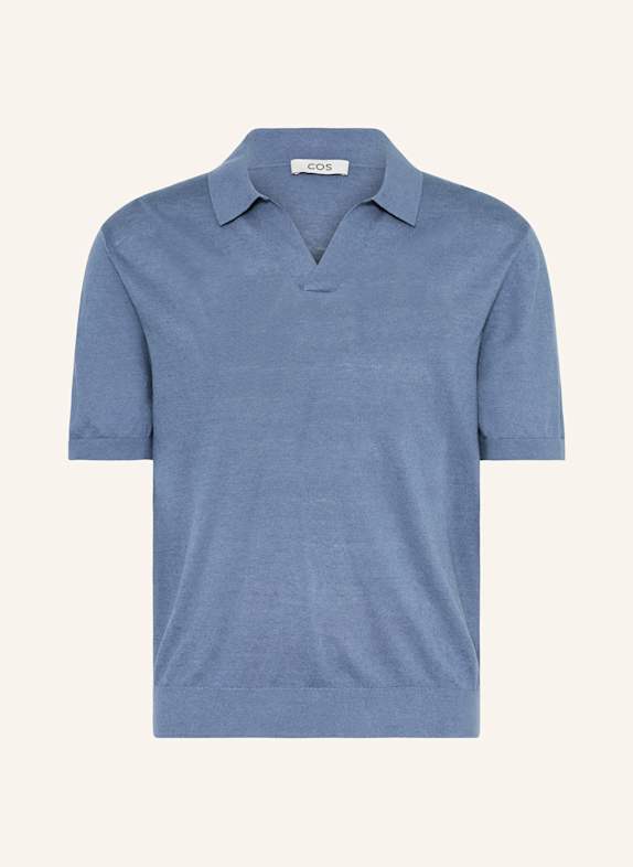 COS Koszulka polo z dzianiny loose fit z lnu NIEBIESKI