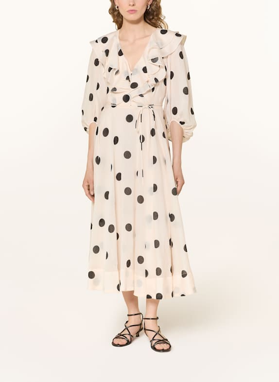 Phase Eight Kleid JAQLYN mit 3/4-Arm und Volants CREME/ SCHWARZ