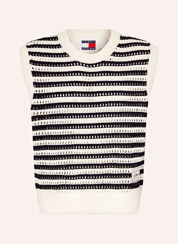 TOMMY HILFIGER Pletená vesta ČERNÁ/ BÍLÁ