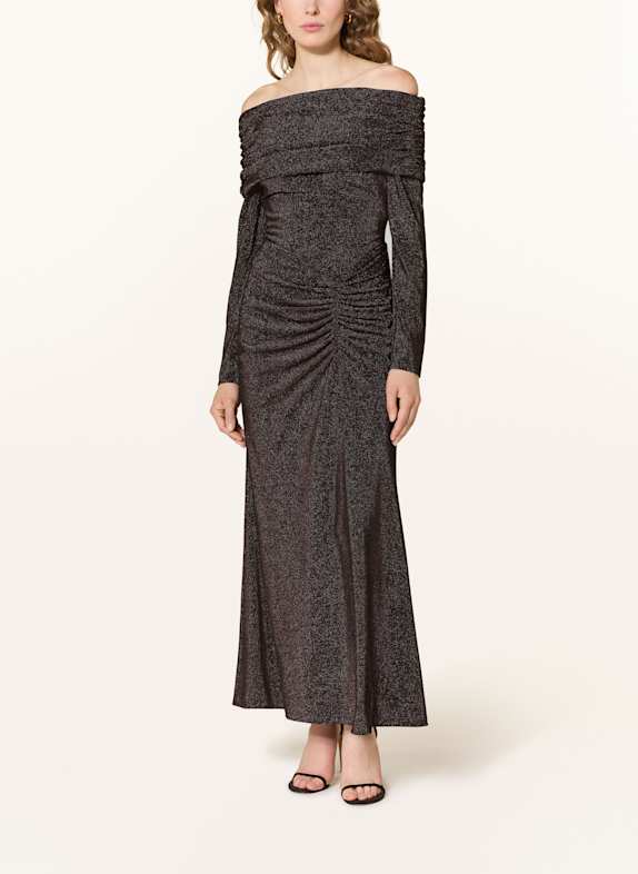 ADRIANNA PAPELL Abendkleid mit Glitzergarn DUNKELBRAUN