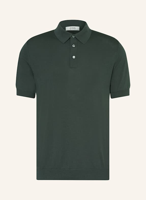 COS Koszulka polo z dzianiny slim fit z dodatkiem jedwabiu CIEMNOZIELONY