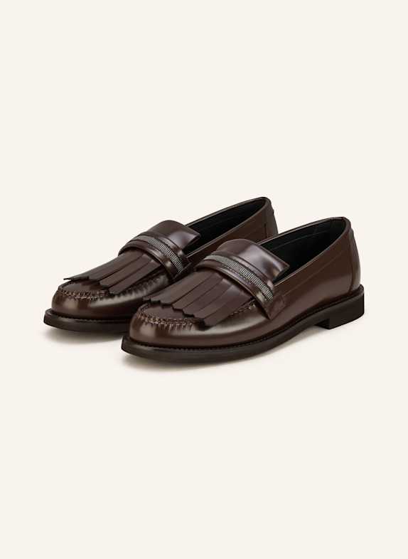 BRUNELLO CUCINELLI Loafers with decorative gems DARK BROWN