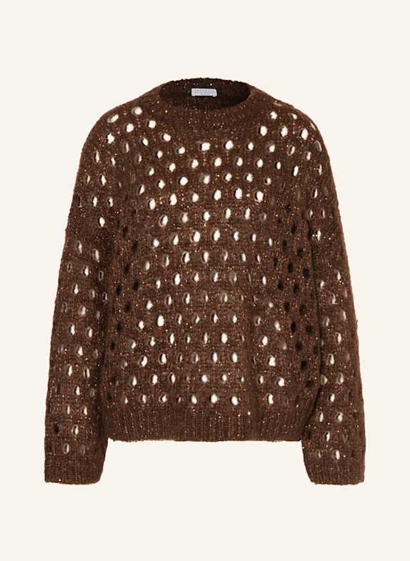 BRUNELLO CUCINELLI Pullover mit Mohair und Pailletten DUNKELBRAUN/ GOLD