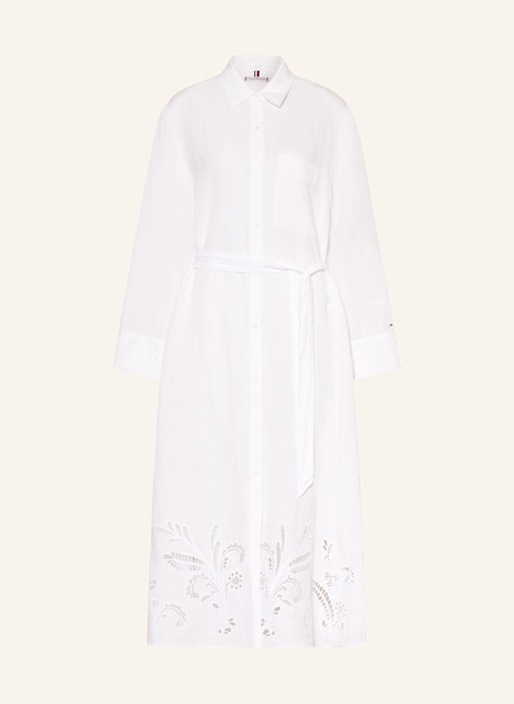 TOMMY HILFIGER Hemdblusenkleid mit Leinen und Lochspitze WEISS
