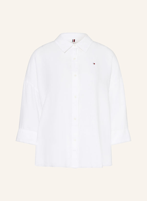TOMMY HILFIGER Lněná košilová halenka s 3/4 rukávy BÍLÁ
