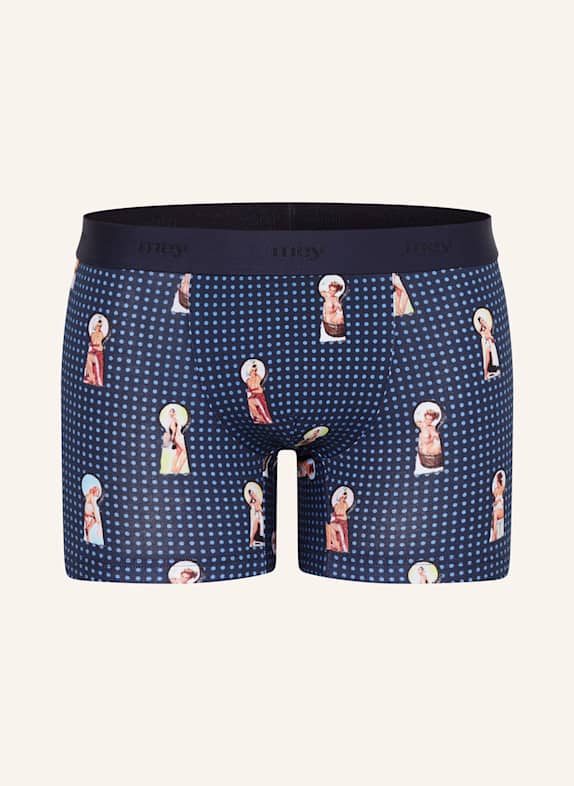 mey Boxershorts Serie KEYHOLE AND PIN UP DUNKELBLAU/ BLAU/ DUNKELROT