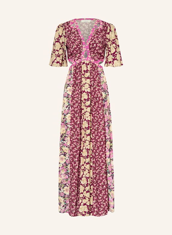 ba&sh Šaty ILMA s průstřihy a volánky TMAVĚ ČERVENÁ/ KRÉMOVÁ/ ZELENÁ