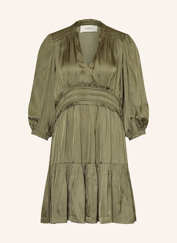 ba&sh Satinkleid CYRILIA mit 3/4-Arm und Rüschen KHAKI
