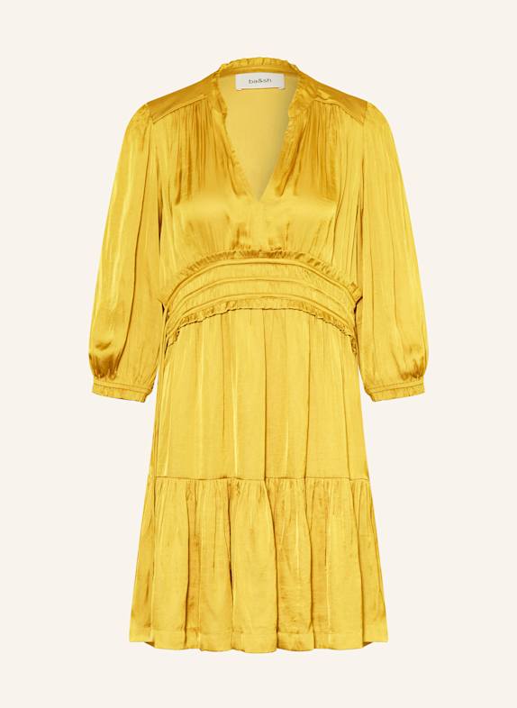 ba&sh Saténové šaty CYRILIA s 3/4 rukávem a volánky TMAVĚ ŽLUTÁ