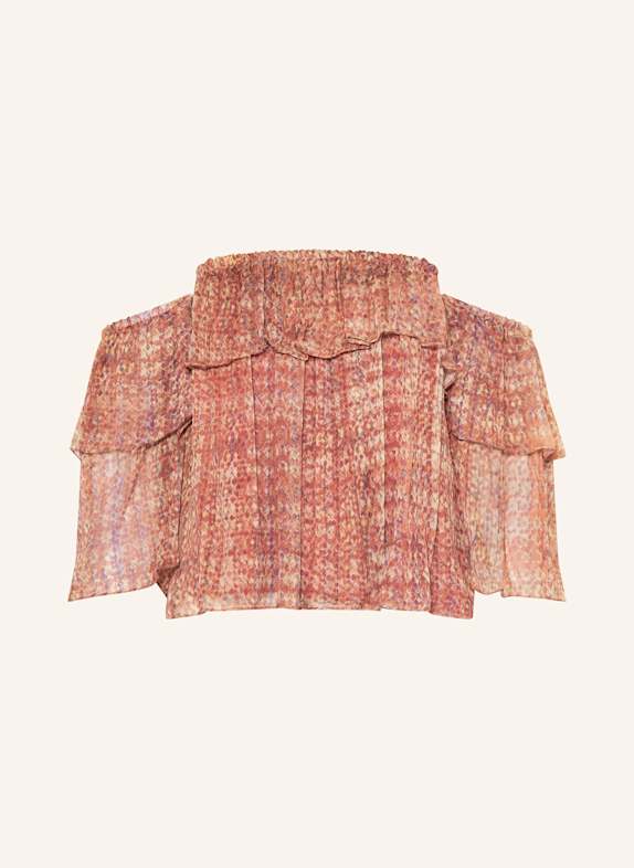 ba&sh Off-Shoulder top RUSH s volánky TMAVĚ ORANŽOVÁ/ MODRÁ/ KRÉMOVÁ