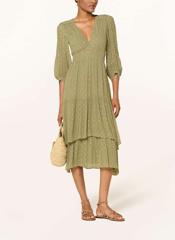 ba&sh Kleid MAIA mit Glitzergarn und Rüschen KHAKI