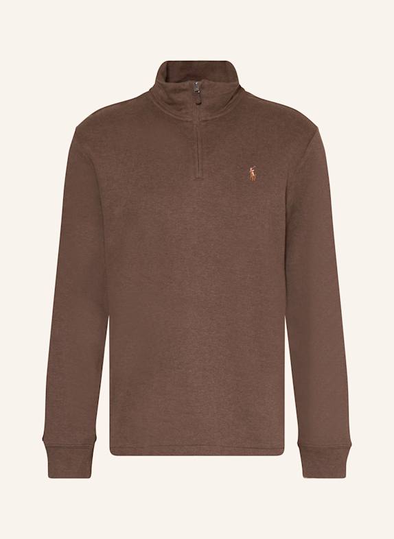 POLO RALPH LAUREN Mikinový svetr troyer TMAVĚ HNĚDÁ