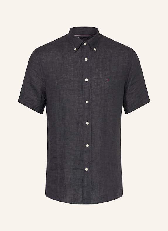 TOMMY HILFIGER Kurzarm-Hemd Regular Fit aus Leinen SCHWARZ