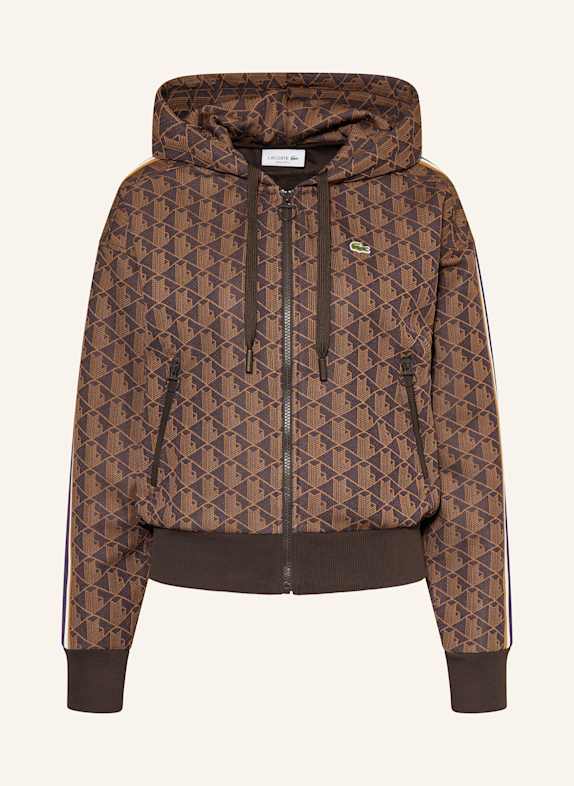 LACOSTE Sweatjacke DUNKELBRAUN/ DUNKELLILA