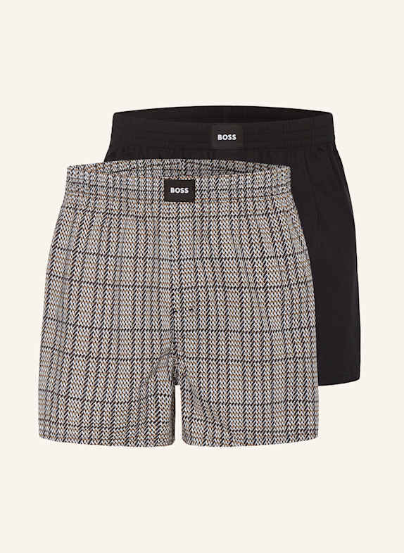 BOSS 2er-Pack Web-Boxershorts SCHWARZ/ BEIGE/ WEISS