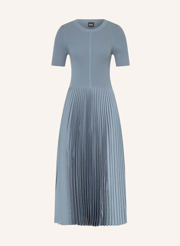 BOSS Kleid FADRIDI im Materialmix mit Plissees HELLBLAU