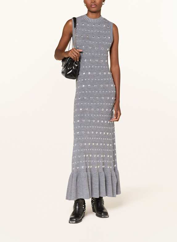 SANDRO Strickkleid mit Nieten GRAU