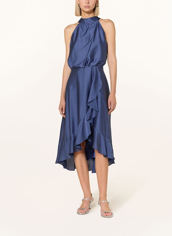 SWING Robe de cocktail en satin à volants BLEU FONCÉ