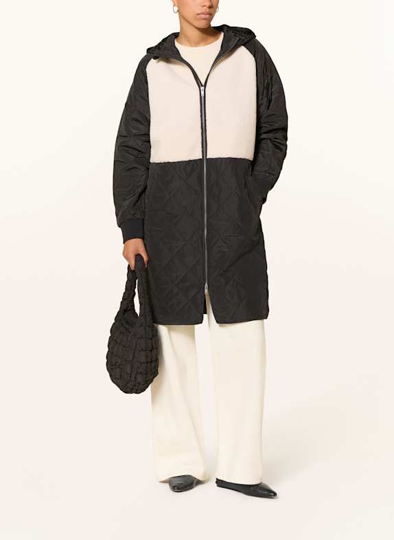 MSCH COPENHAGEN Steppmantel MSCHADELYN KIARA im Materialmix SCHWARZ / CREME
