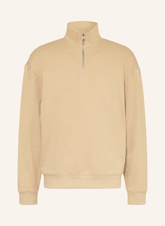 HUGO Half-zip sweater in sweatshirt fabric DURTY BEIGE
