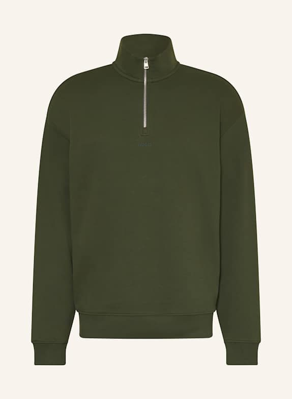 HUGO Half-zip sweater in sweatshirt fabric DURTY DARK GREEN