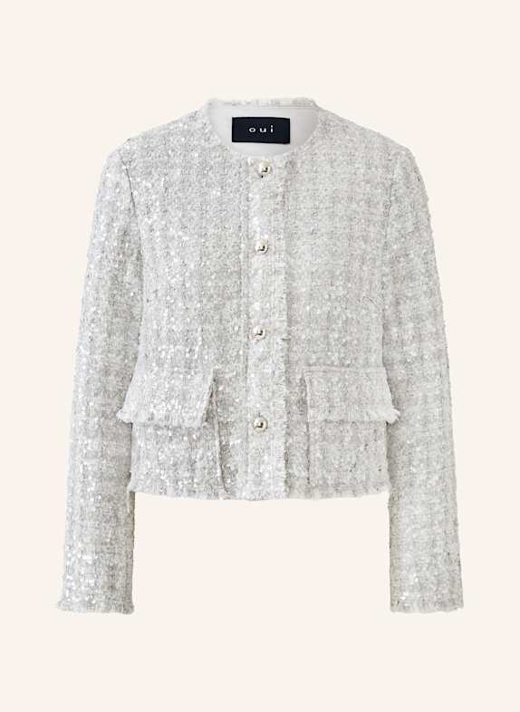 oui Bouclé-Jacke mit Pailletten HELLGRAU/ WEISS/ SILBER