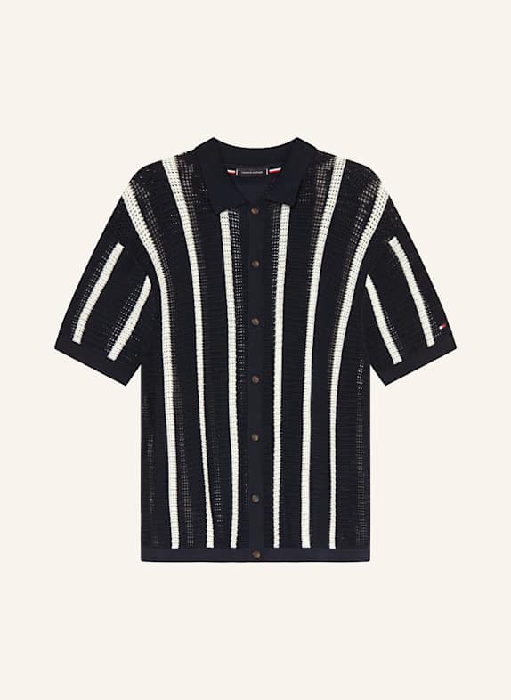 TOMMY HILFIGER Strickhemd Regular Fit DUNKELBLAU/ WEISS