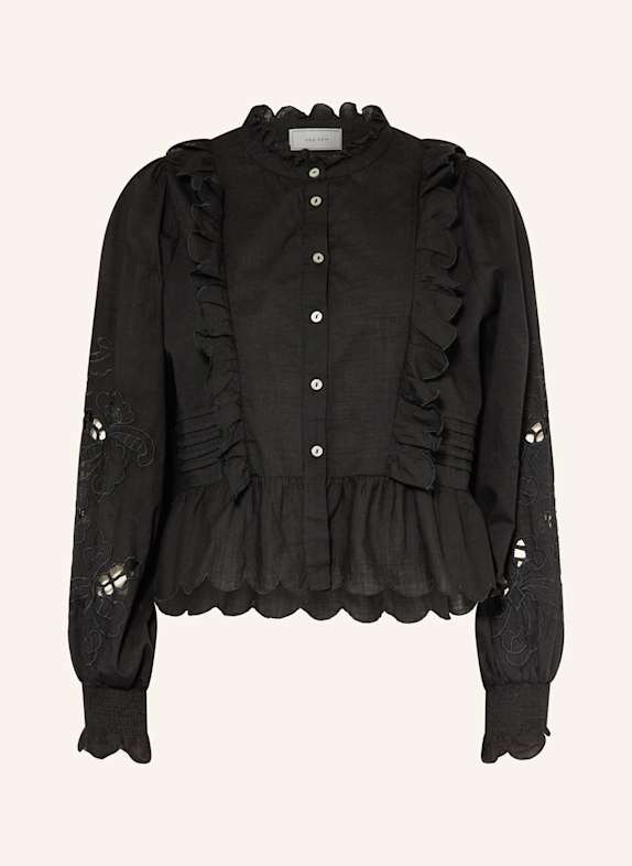 NEO NOIR Blouse PETRINE à dentelle ajourée et volants NOIR