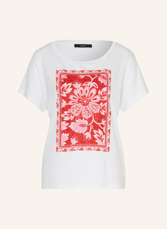 oui T-Shirt mit Schmucksteinen WEISS/ ROT/ PINK