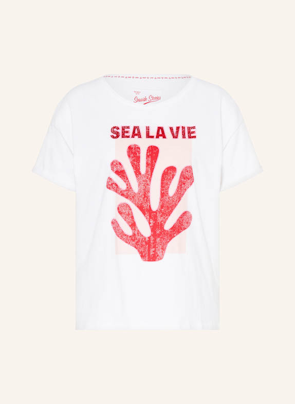 oui T-Shirt mit Schmucksteinen WEISS/ ROT/ ROSA