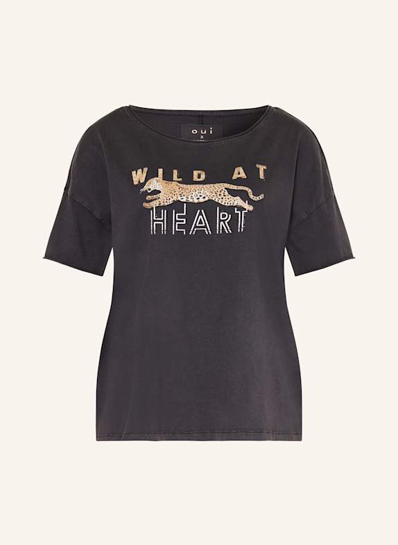 oui T-Shirt mit Schmucksteinen DUNKELGRAU