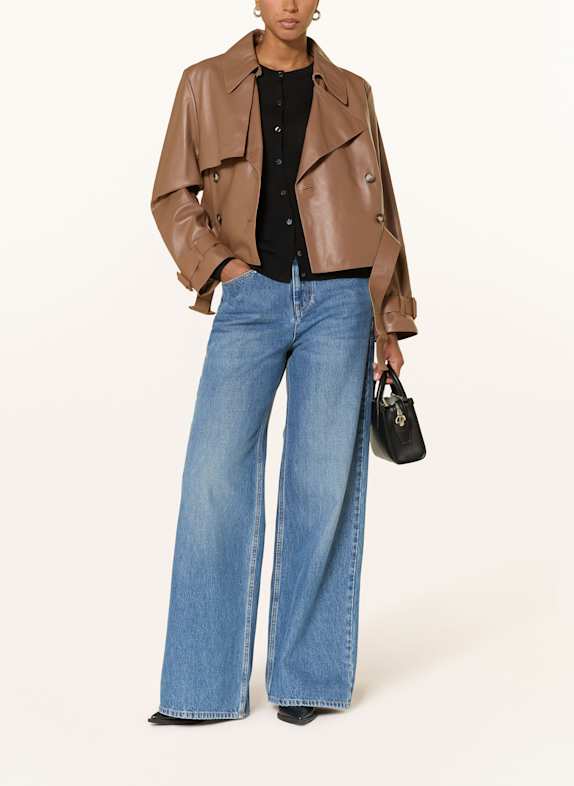 BOSS Leather jacket SATELA BROWN