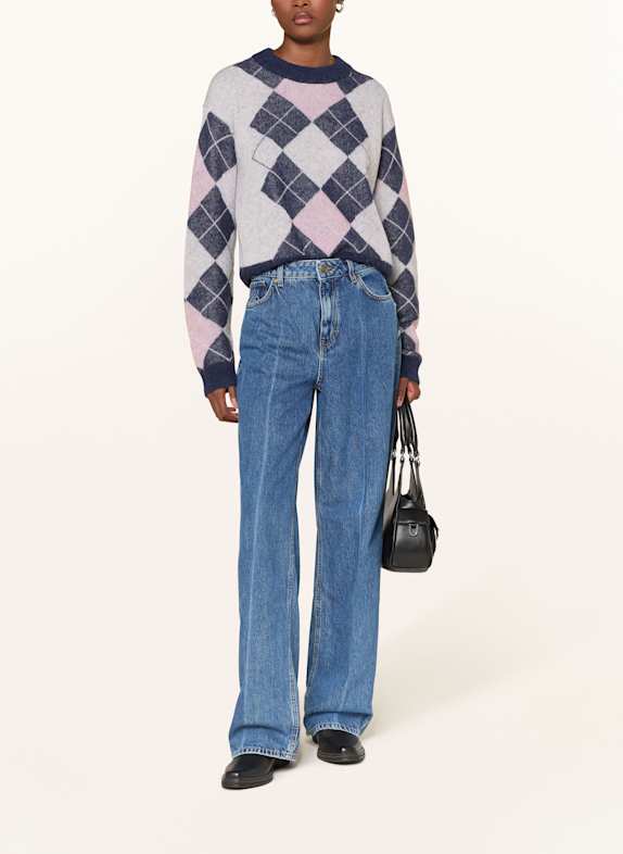 HUGO Trui SACERO DONKERBLAUW / WIT / ROZE