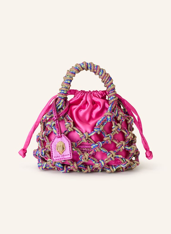 KURT GEIGER Torebka MACRAME SMALL z ozdobnymi kamykami JASKRAWY MOCNORÓŻOWY/ GRANATOWY