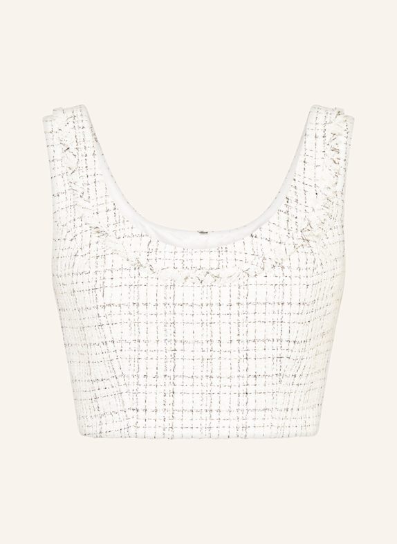 GUESS ANNAMARIA cropped top in tweed with glitter yarn WHITE/ BLACK/ GOLD