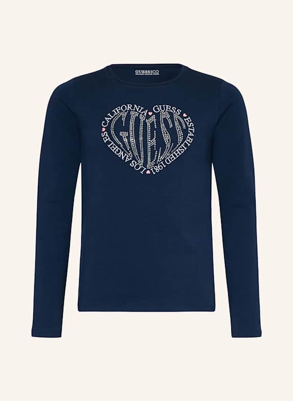 GUESS Long sleeve shirt with decorative gems DARK BLUE