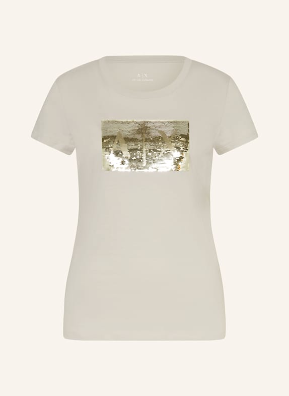 ARMANI EXCHANGE T-shirt z cekinami JASNOCZARY
