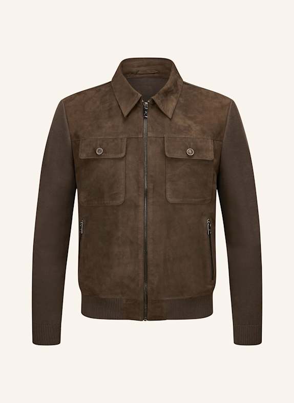 MILESTONE Lederjacke MSRYAN im Materialmix DUNKELBRAUN