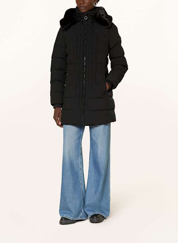 WELLENSTEYN BELVITESSE LONG quilted coat with DUPONT™ SORONA® insulation and detachable faux fur BLACK