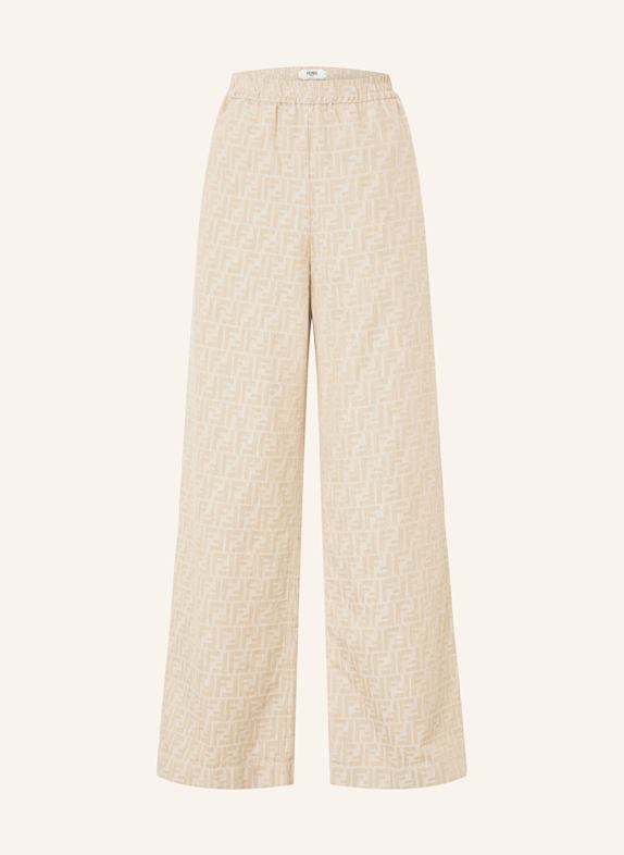 FENDI Wide leg trousers with linen BEIGE
