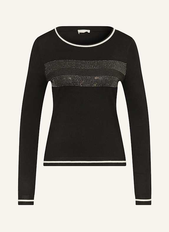 LIU JO Pullover mit Schmucksteinen SCHWARZ/ ECRU