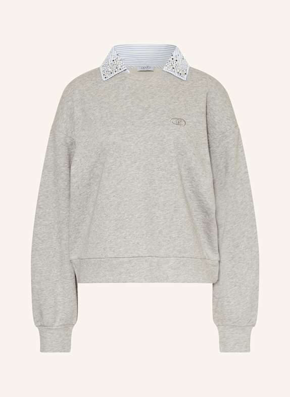 LIU JO Sweatshirt with detachable collar and gemstones GRAY/ WHITE/ LIGHT BLUE