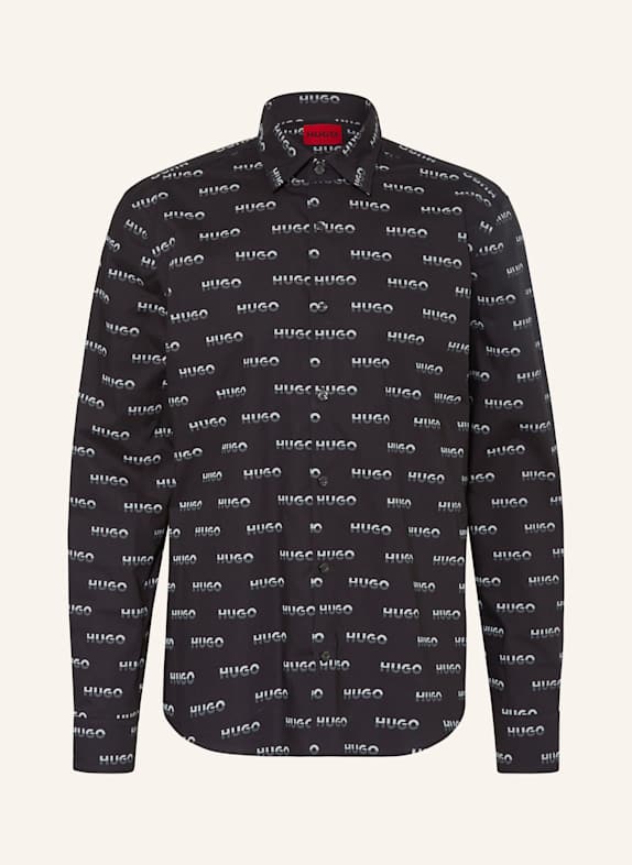 HUGO Leinenhemd ELVORY Slim Fit mit Stehkragen SCHWARZ/ HELLGRAU/ GRAU