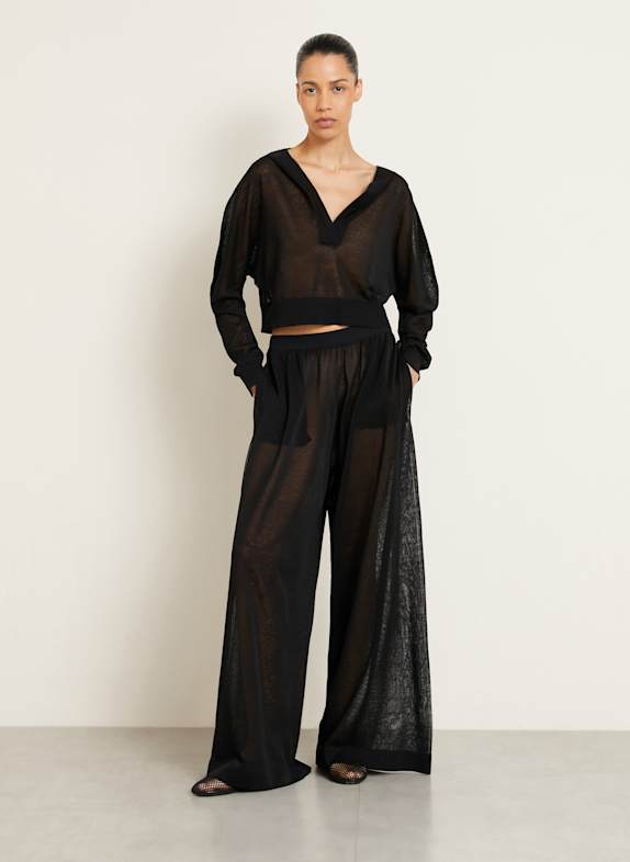 ALAÏA Gebreide broek van linnen ZWART