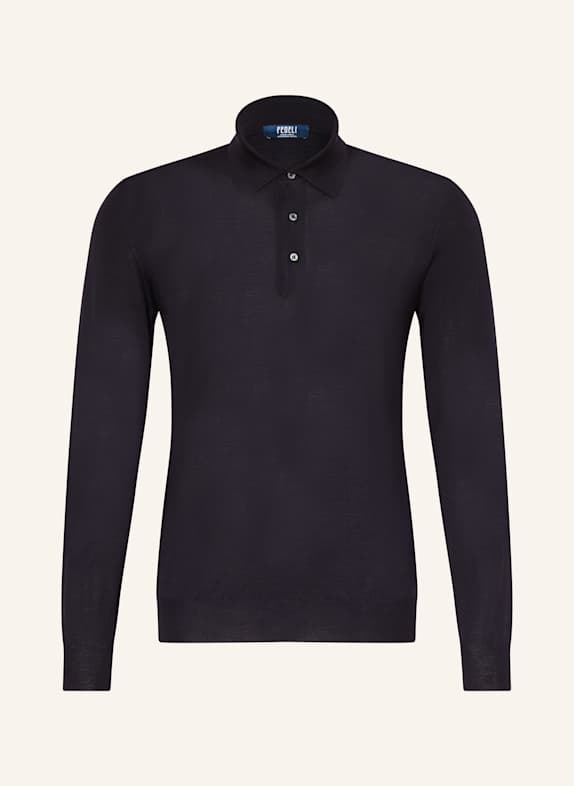 FEDELI Strick-Poloshirt DUNKELBLAU