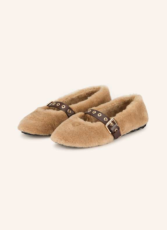 STEVE MADDEN Mary Jane ballet flats TOASTY made of faux fur CAMEL