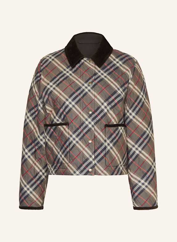 BURBERRY Prošívaná bunda OLDHAM TMAVĚ HNĚDÁ/ ŠEDÁ/ KRÉMOVÁ