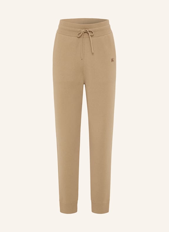 BURBERRY Spodnie z dzianiny z kaszmiru CAMELOWY