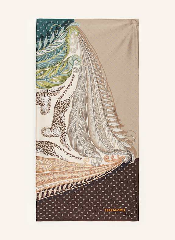 FERRAGAMO Silk scarf BEIGE / DARK GREEN / ORANGE